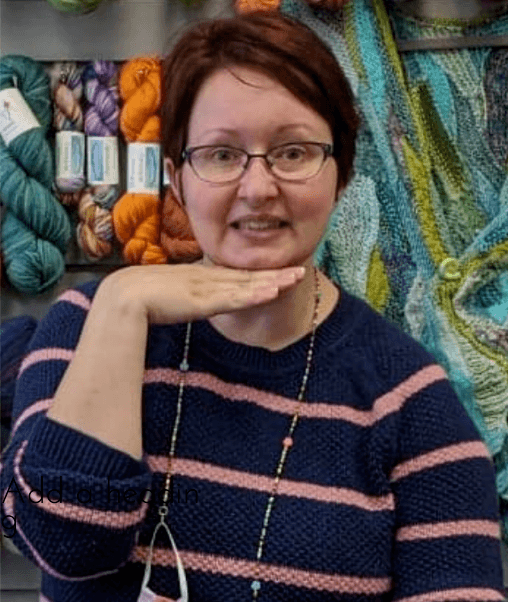 Photo of Becca, owner of Threadbender Yarn Shop.